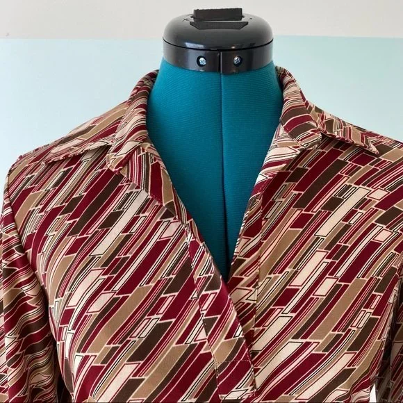 Mossimo Retro Print Shirt Dress size 6 Red Brown pattern 70s vibe - Picture 4 of 14